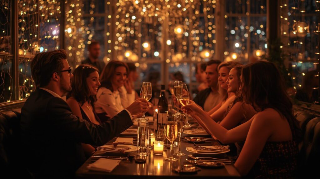 People celebrating NYE in a restaurant