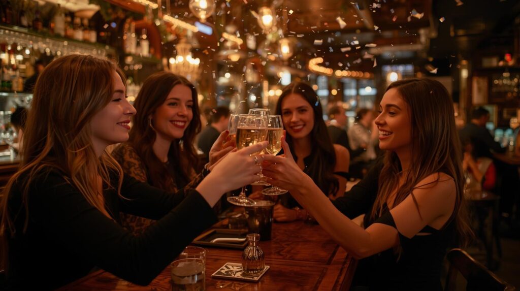 People drinking in a bar for NYE