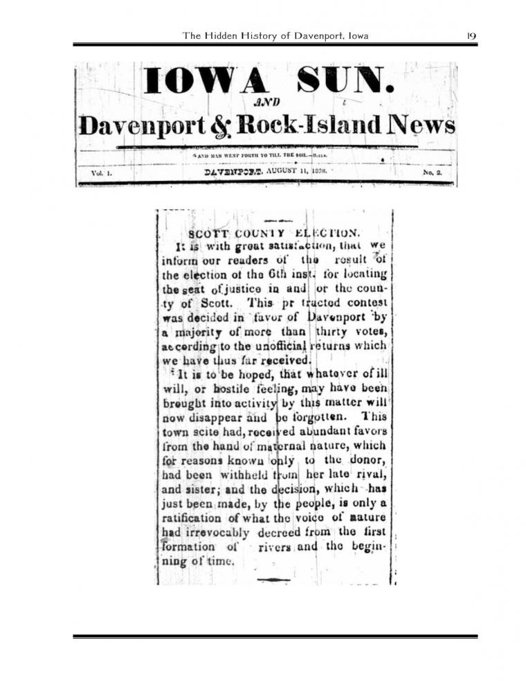 The hidden history of Davenport, lowa (Clipping from August 11, 1838)